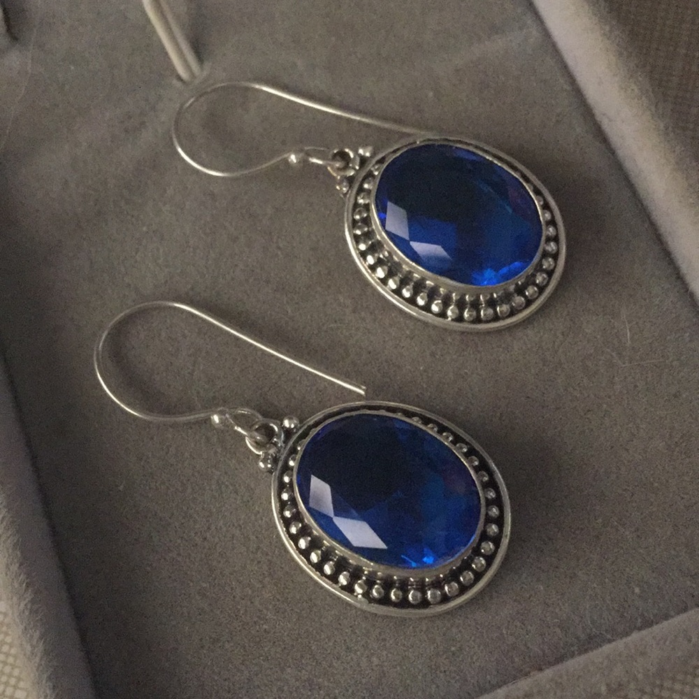 New SS925 blue quartz faceted earrings